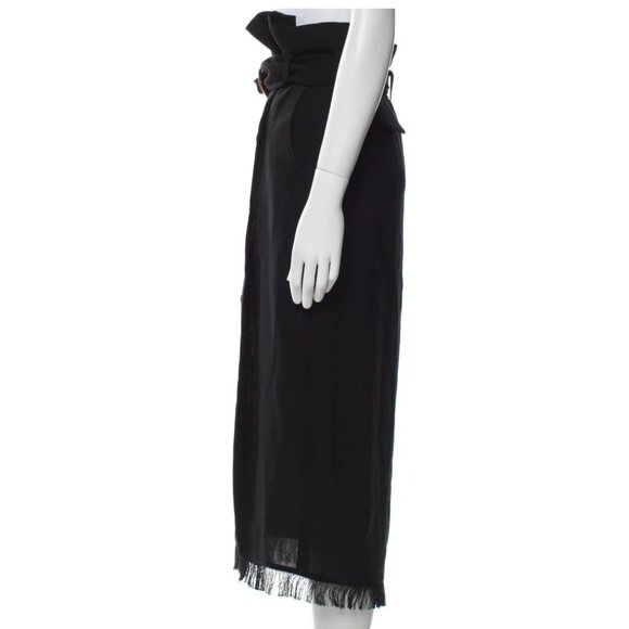 Nanushka Disha High Waisted Belted Midi Skirt Black Fringe Expandable 26